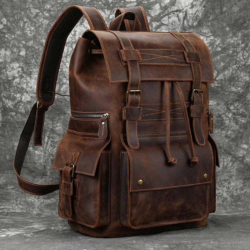 Premium Genuine Leather Laptop Backpack - 17 Inch Travel Daypack for Men