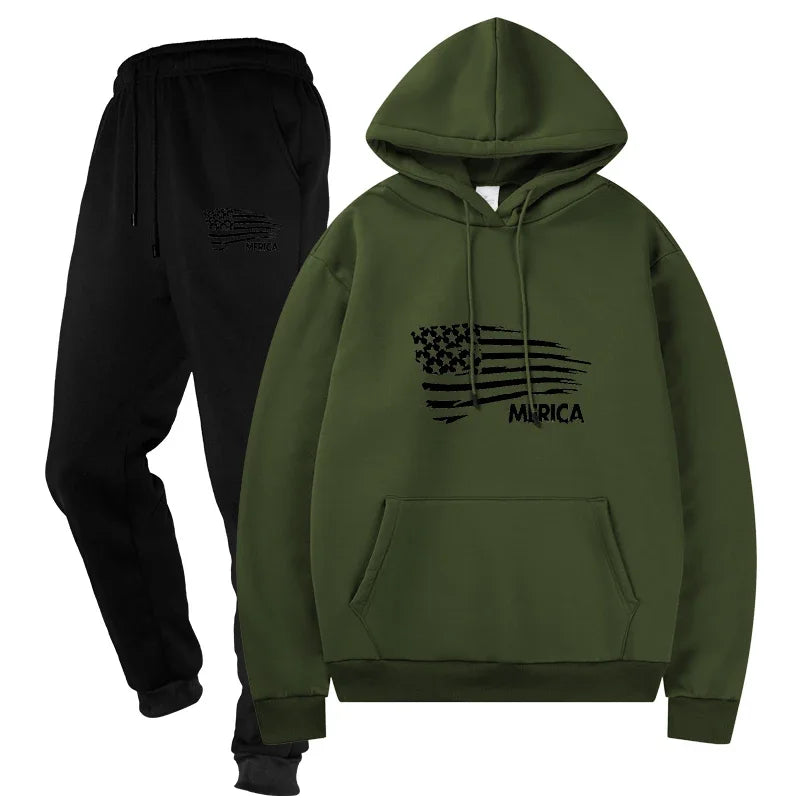 Men's Sweat Suit Sportswear Casual Two - Piece Tracksuit Set Top and Pants Male Streetwear Sporting Suits