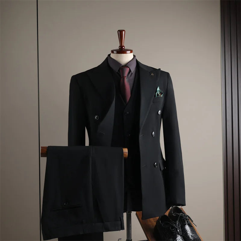 2026 Men's Black Slim Fit Business Suit Formal Suit Jacket & Pants Set for Office Work