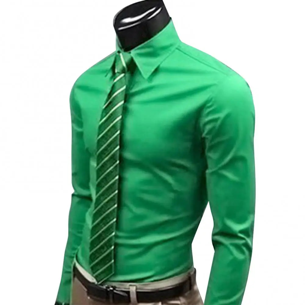 Men's Long Sleeve Business Casual Lapel Breathable Buttons Down Formal Korean Version Slim Fit Shirts