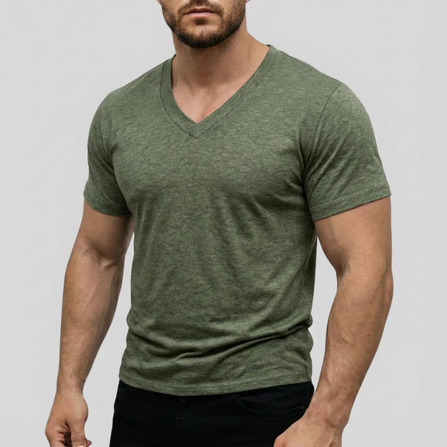 Men's Casual Fashion Simple V-Neck Short Sleeved T-Shirt Summer Comfortable Breathable Versatile Top
