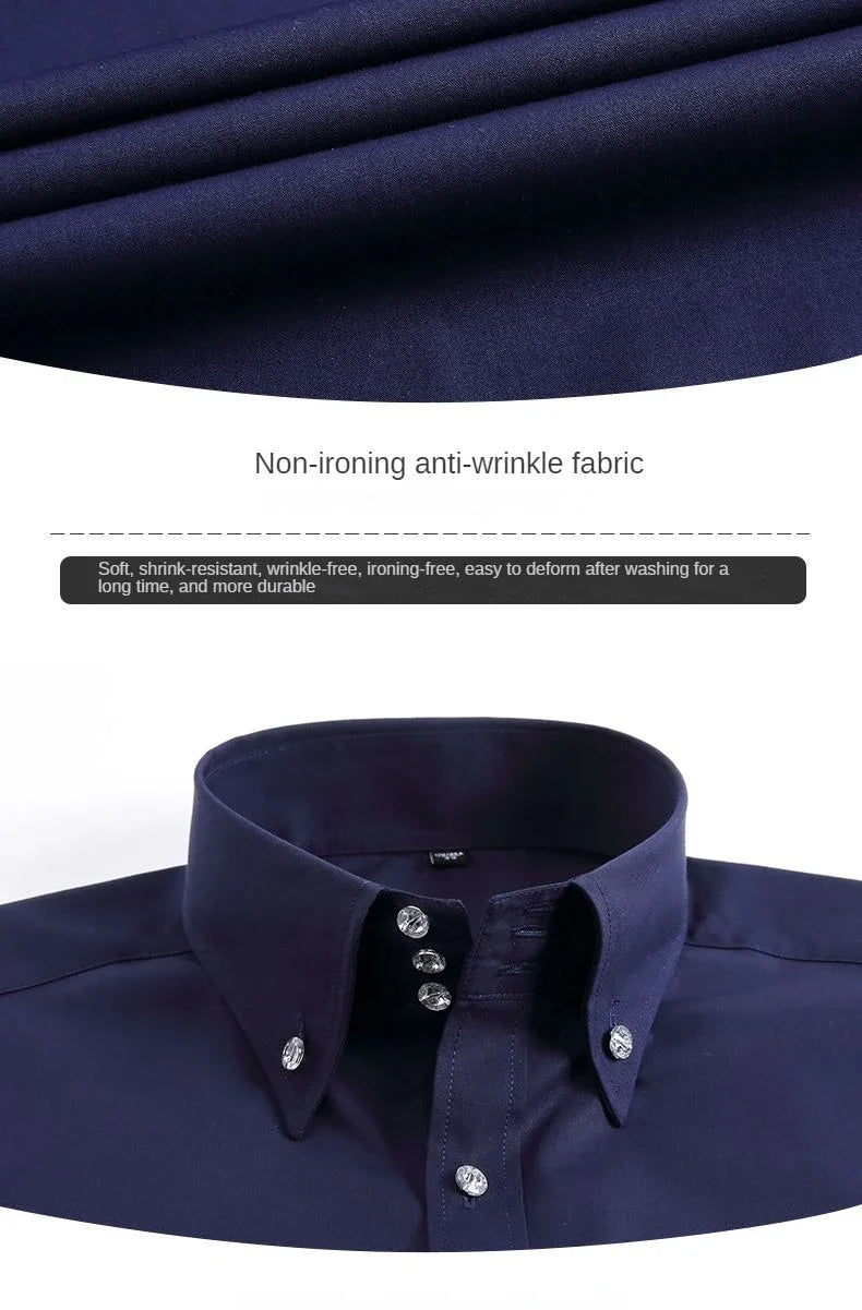 Men's Dress Shirts Non-ironing Formal Collar Shirt Fashion Korean Slim Solid Color Business Casual Shirt White Spring Autumn