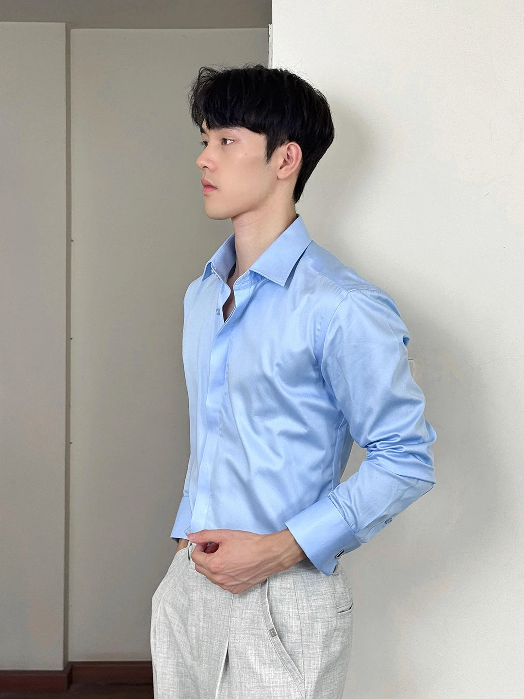 Men's Long Sleeve Shirt Autumn High End Suit Inner Wear Simple Flip Collar