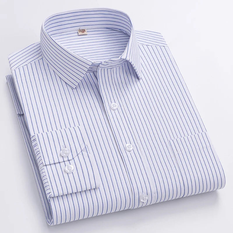 Men's Formal Shirt Long Sleeve  Solid Color Striped Pocket Fashion Business Office Professional Wear Social White Shirt