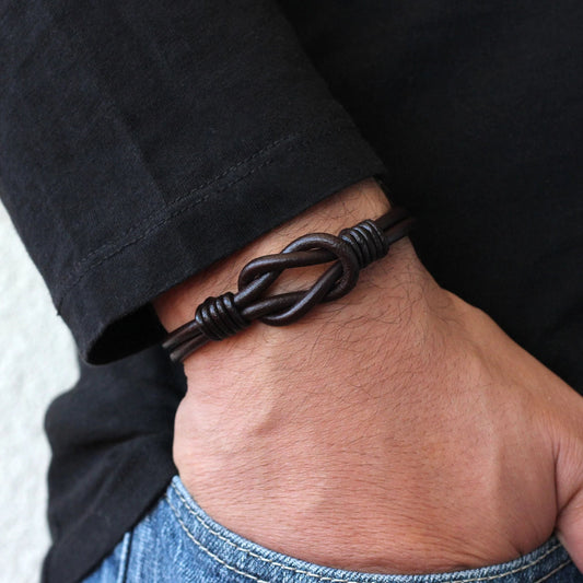 NONECN Celtic Knot Infinity Leather Bracelet - Genuine Leather Men's Jewelry