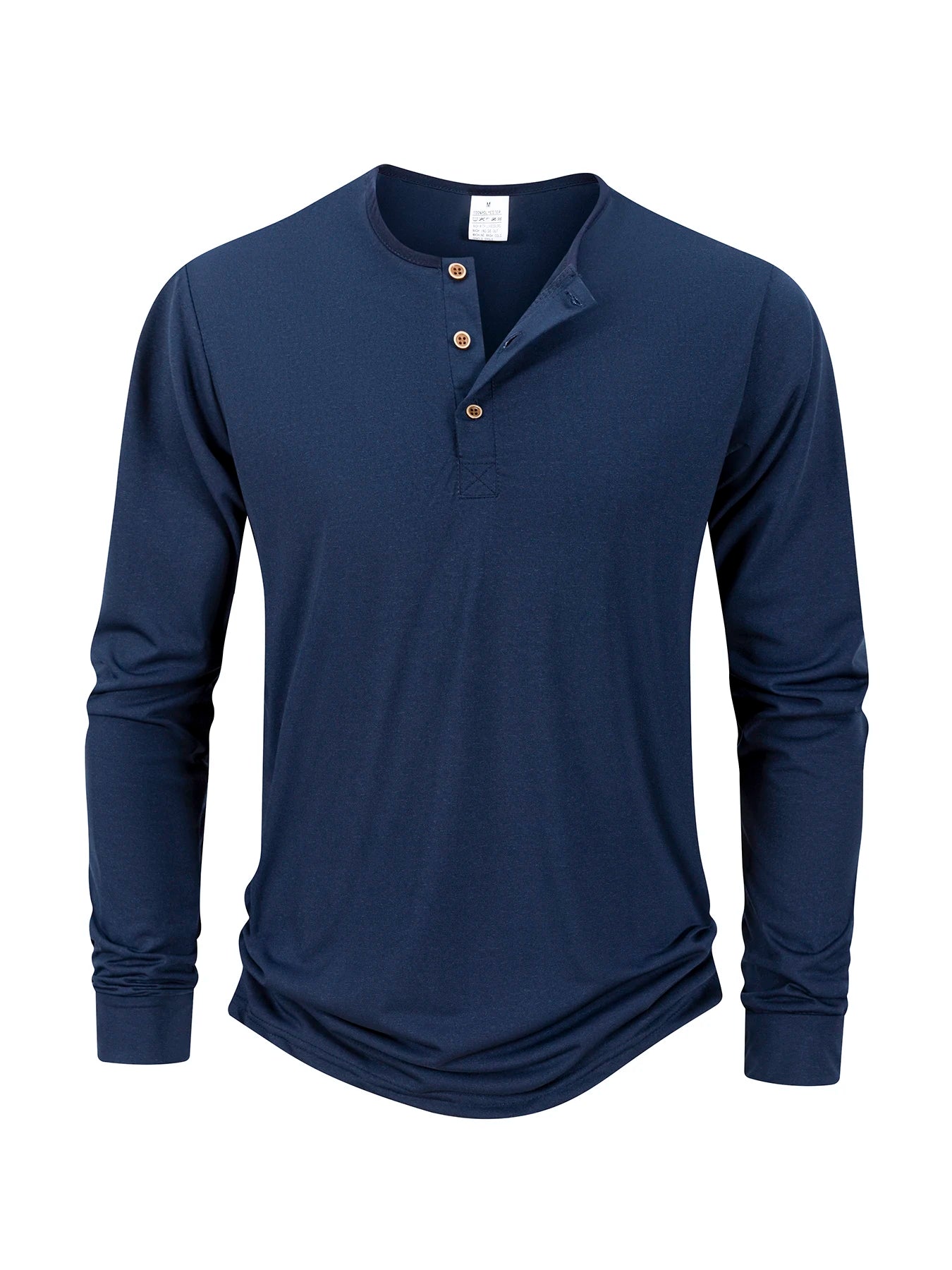 Men's T Shirt Autumn Button Long Sleeve Henley Neck Solid Color Casual Breathable Versatile Slim T-Shirts