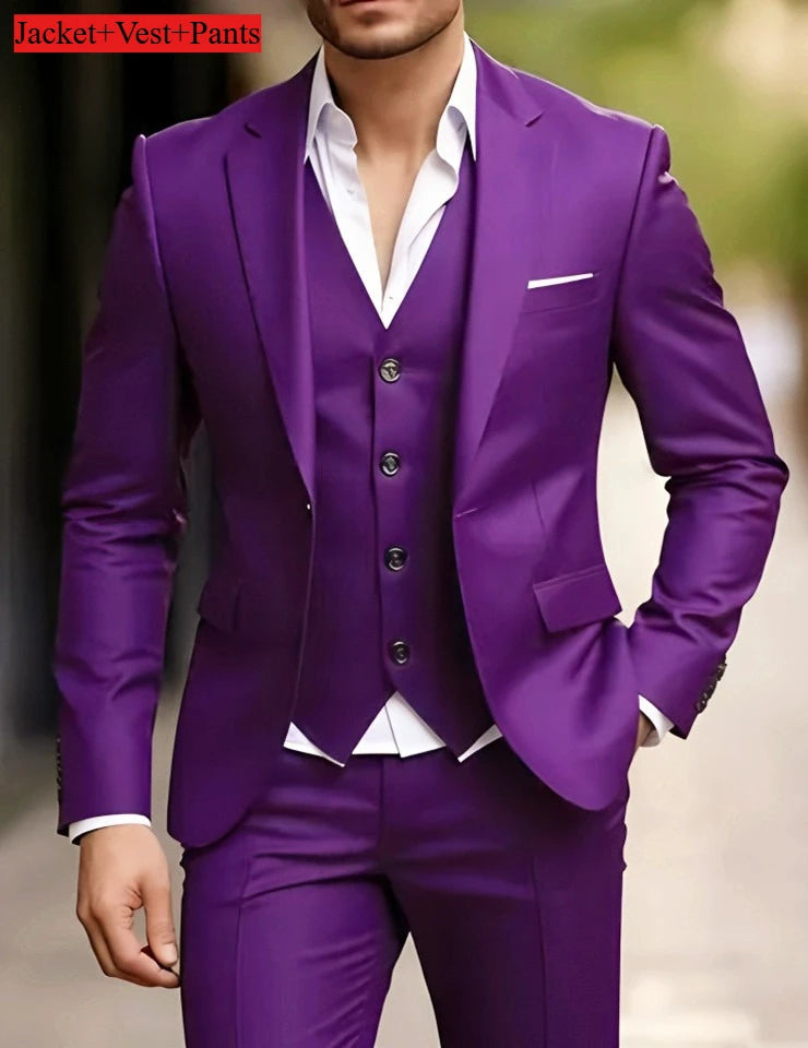 Elegant Men's 3 Piece Suit - Slim Fit Tuxedo Set for Weddings & Formal Occasions