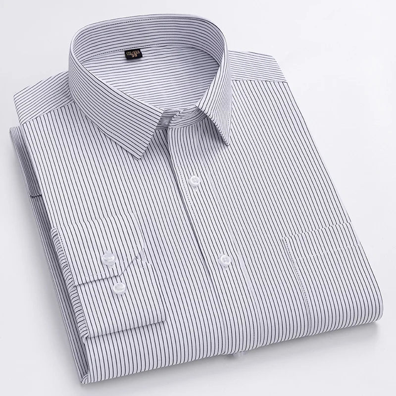 Men's Formal Shirt Long Sleeve  Solid Color Striped Pocket Fashion Business Office Professional Wear Social White Shirt