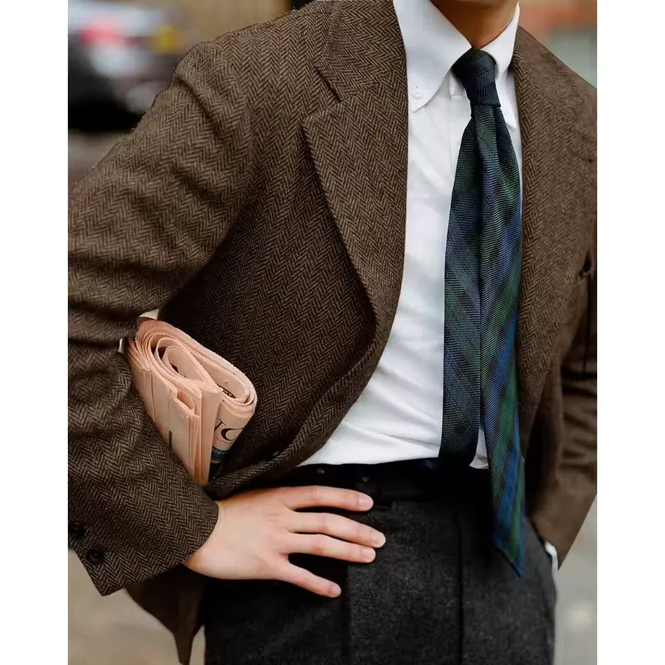 Men's Herringbone Suit Jacket Single Breasted Slim Fit Comfortable Business Blazer Elegant Formal Business Casual Customized