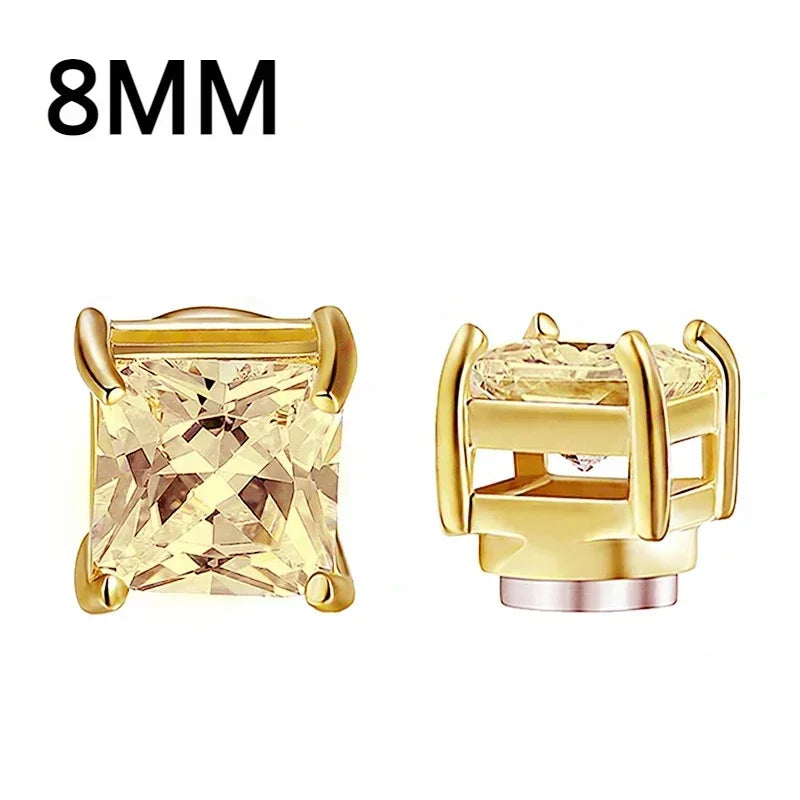 NONECN Crystal Strong Magnetic Ear Stud Clip Earrings - Non Piercing Zircon Punk Round Magnet Jewelry