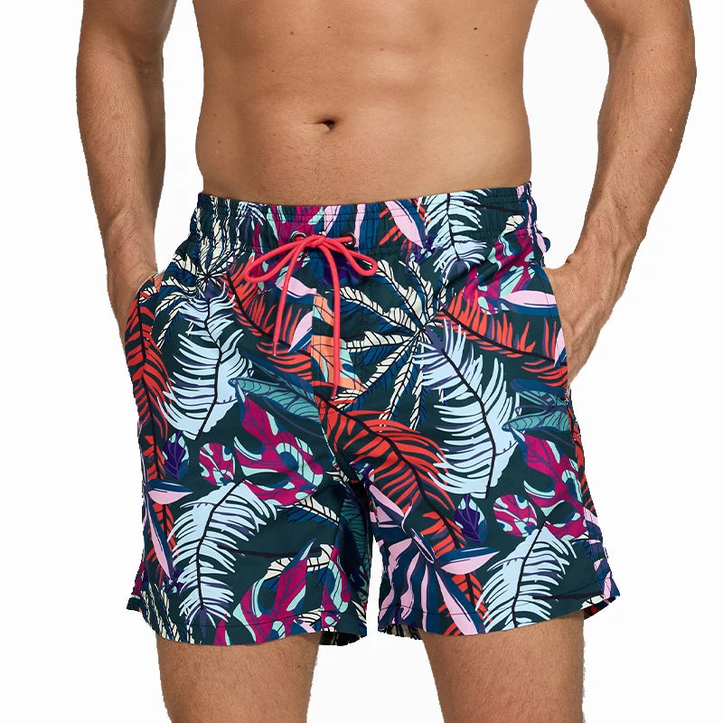 Men's Quick-Dry Beach Shorts with Mesh Liner - Polyester Swim Trunks