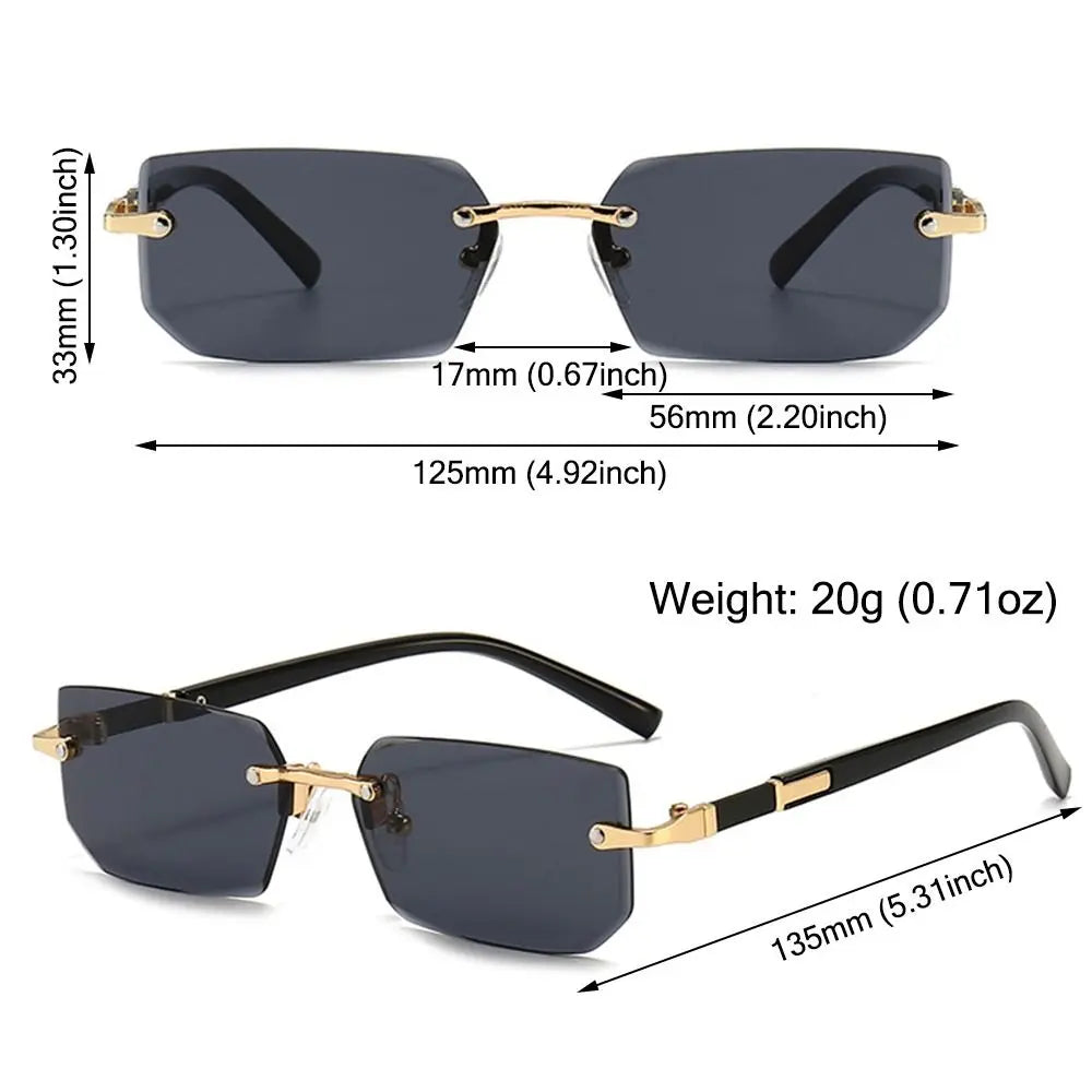 Frameless Rectangle Sunglasses - UV400 Protection Retro Eyewear