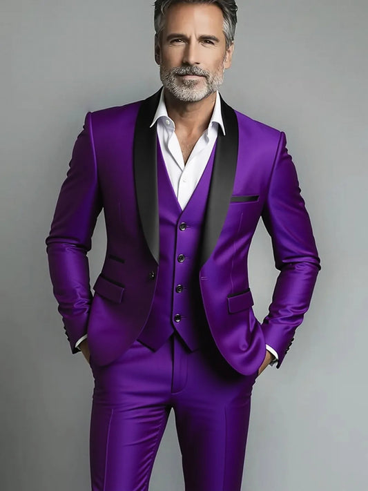 Suit (suit+vest+pants) Men's Business Solid Color Fashion Slimming Work Solid Color Plus Size Formal Dress Wedding Best Men Suit