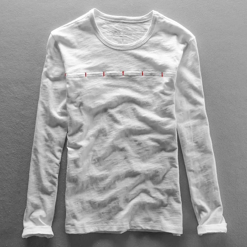Long Sleeve T-Shirt for Men Casual Basic Cotton Solid Color O-Neck Pullover Tops