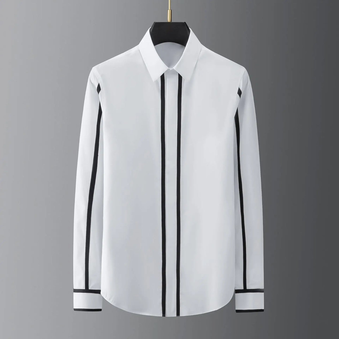 2025 Shirts Men Geometric Webbing Stitching Business Casual Shirt Long Sleeve Formal Dress Shirts Social Party Clothing Camisas