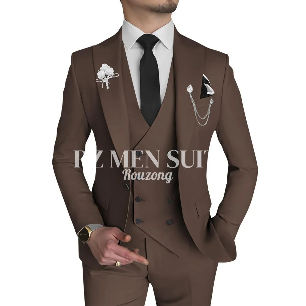 Men's 3 Piece Slim Fit Double Breasted Formal Suit for Wedding Prom Dinner Party