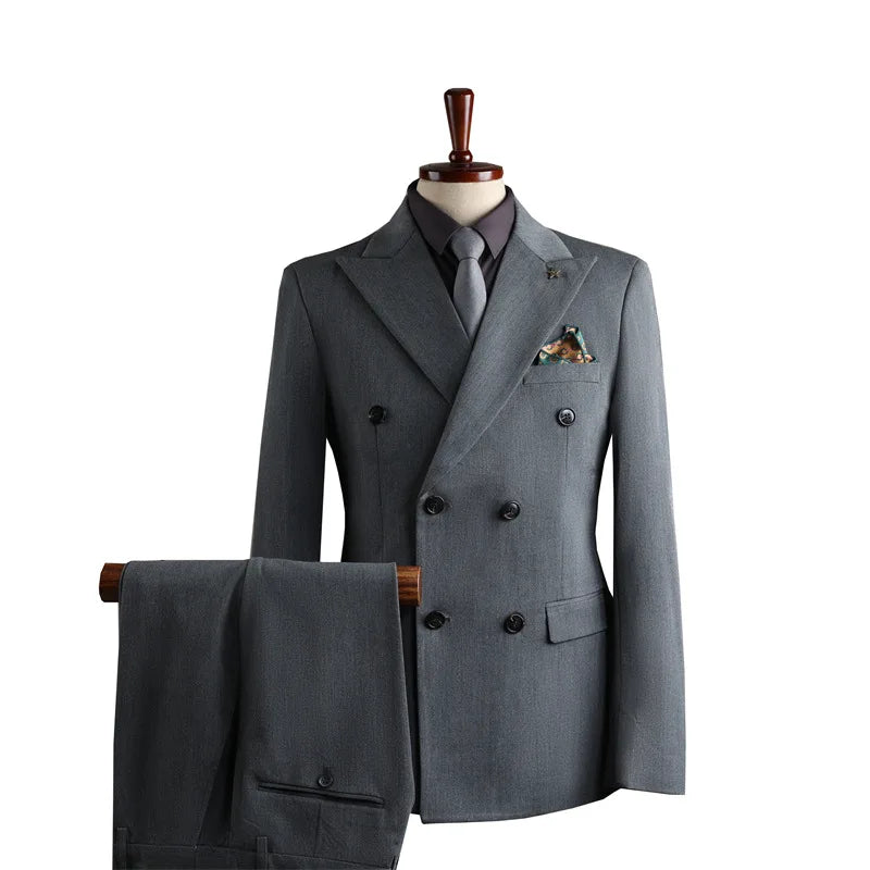 2026 Men's Black Slim Fit Business Suit Formal Suit Jacket & Pants Set for Office Work