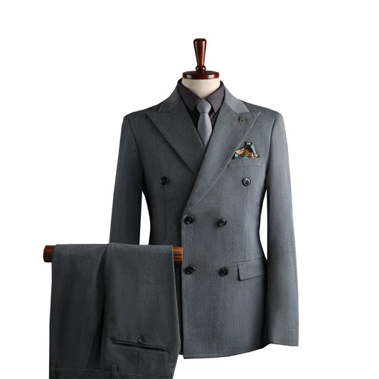 2026 Men's Black Slim Fit Business Suit Formal Suit Jacket & Pants Set for Office Work