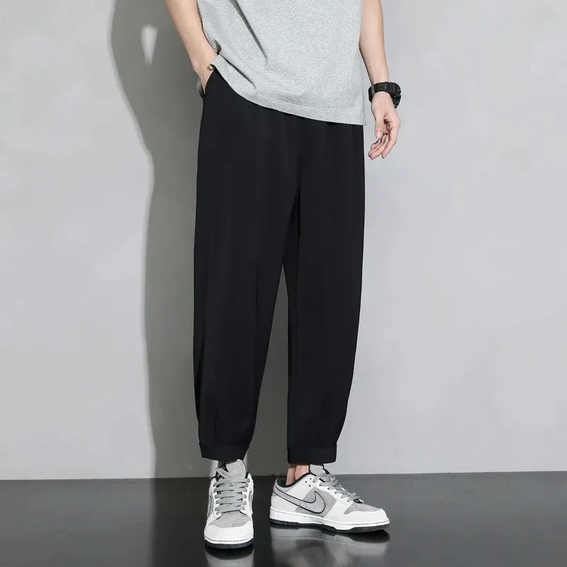Men's High-Waist Casual Trousers with Pockets