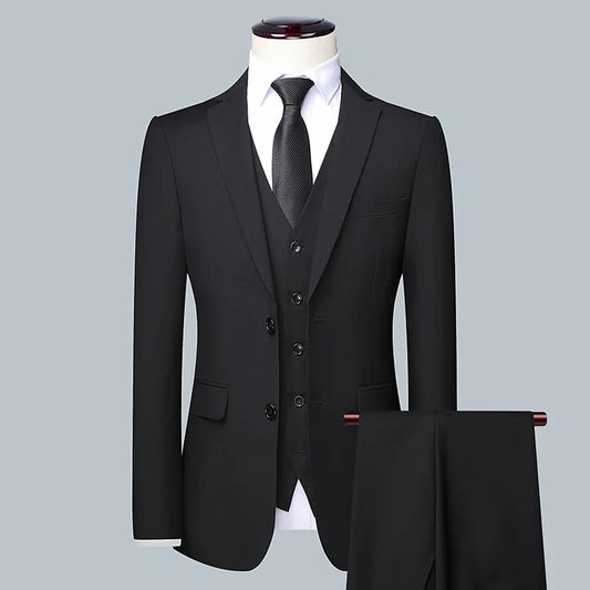 Men's Solid Color Business Suit High Quality Fashion Banquet Wedding Trend Groom Best Man Single 3/2/1
