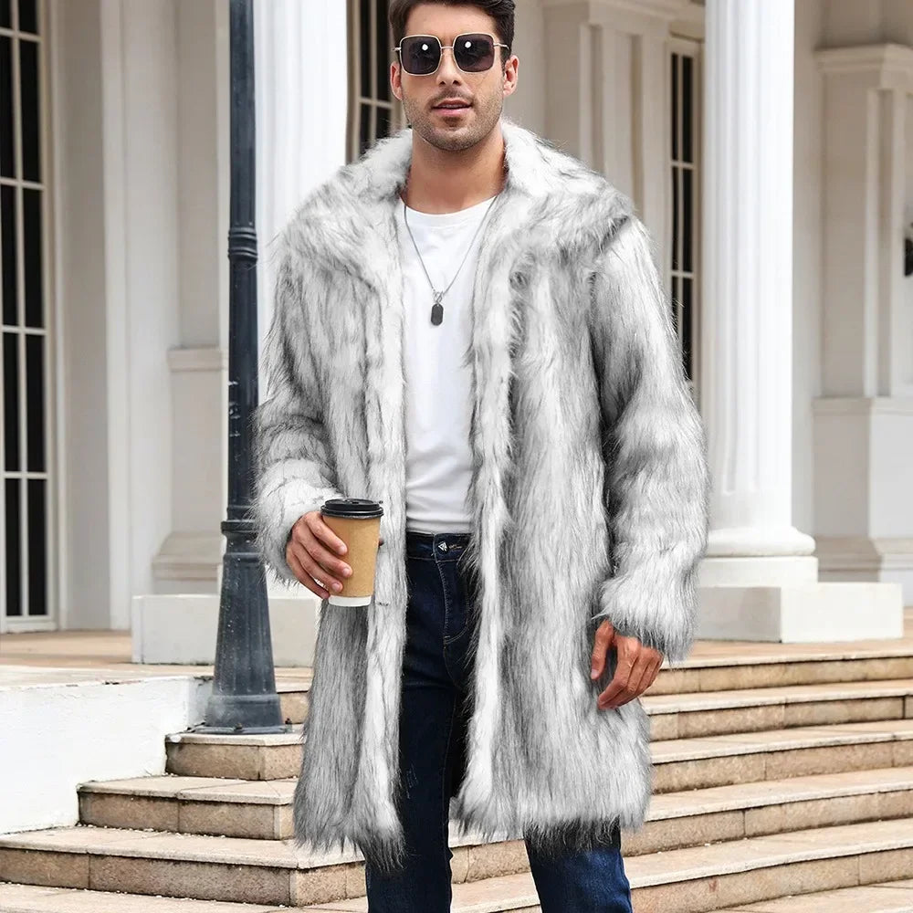 Men's Luxury Faux Fur Winter Coat - Long Sleeve Warm Jacket