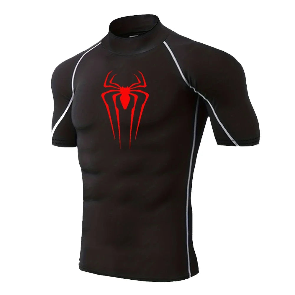 Men's Spider-Print Compression Shirt - Performance Athletic Base Layer