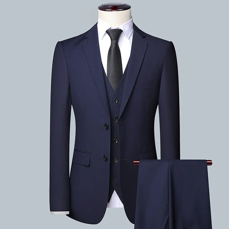 Men's Solid Color Business Suit High Quality Fashion Banquet Wedding Trend Groom Best Man Single 3/2/1