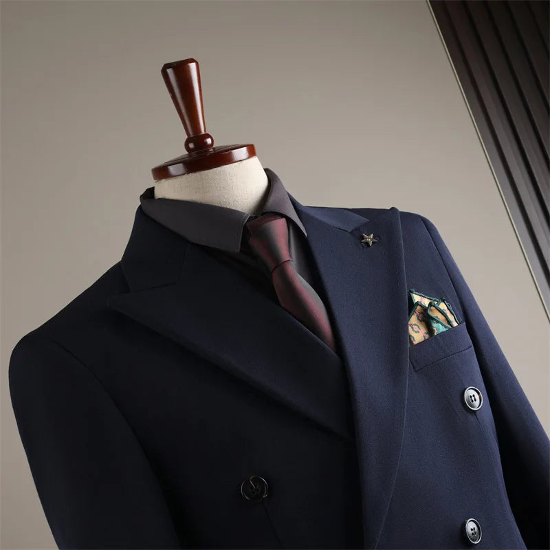 2026 Men's Black Slim Fit Business Suit Formal Suit Jacket & Pants Set for Office Work