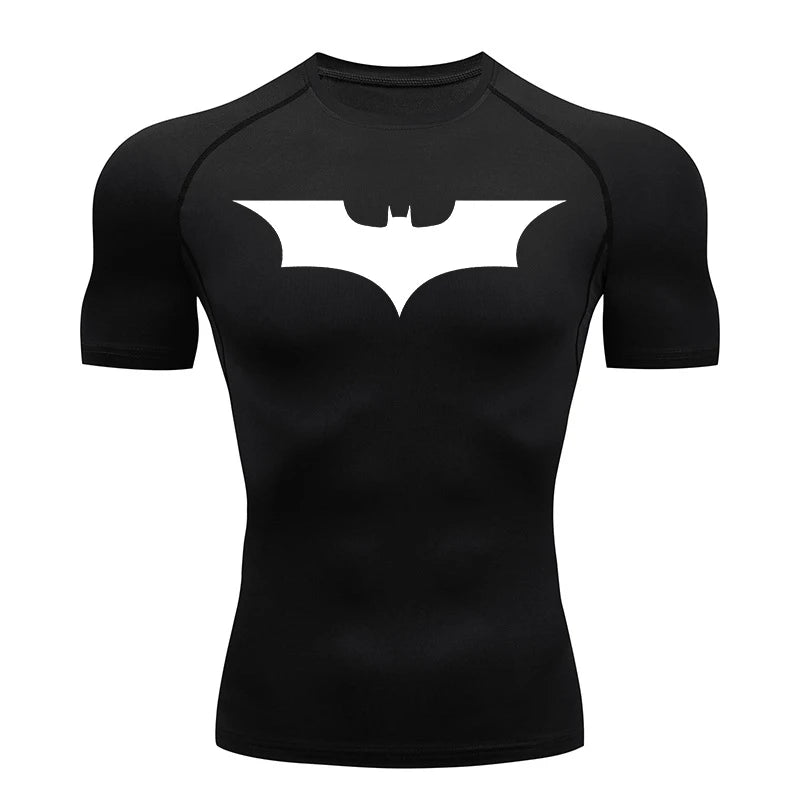 Men's Bat Print Compression Shirt - Quick Dry Athletic Performance Tee