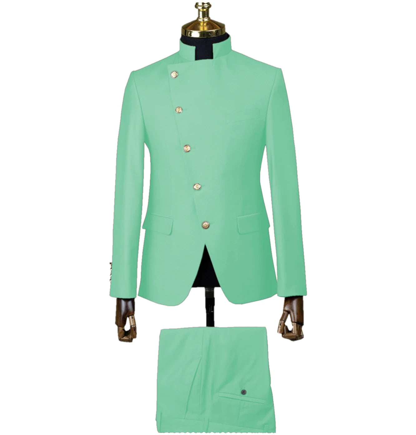 Men's East Style Slant-Breasted Slim Fit Suit Formal Indian Middle Stand-Up Collar