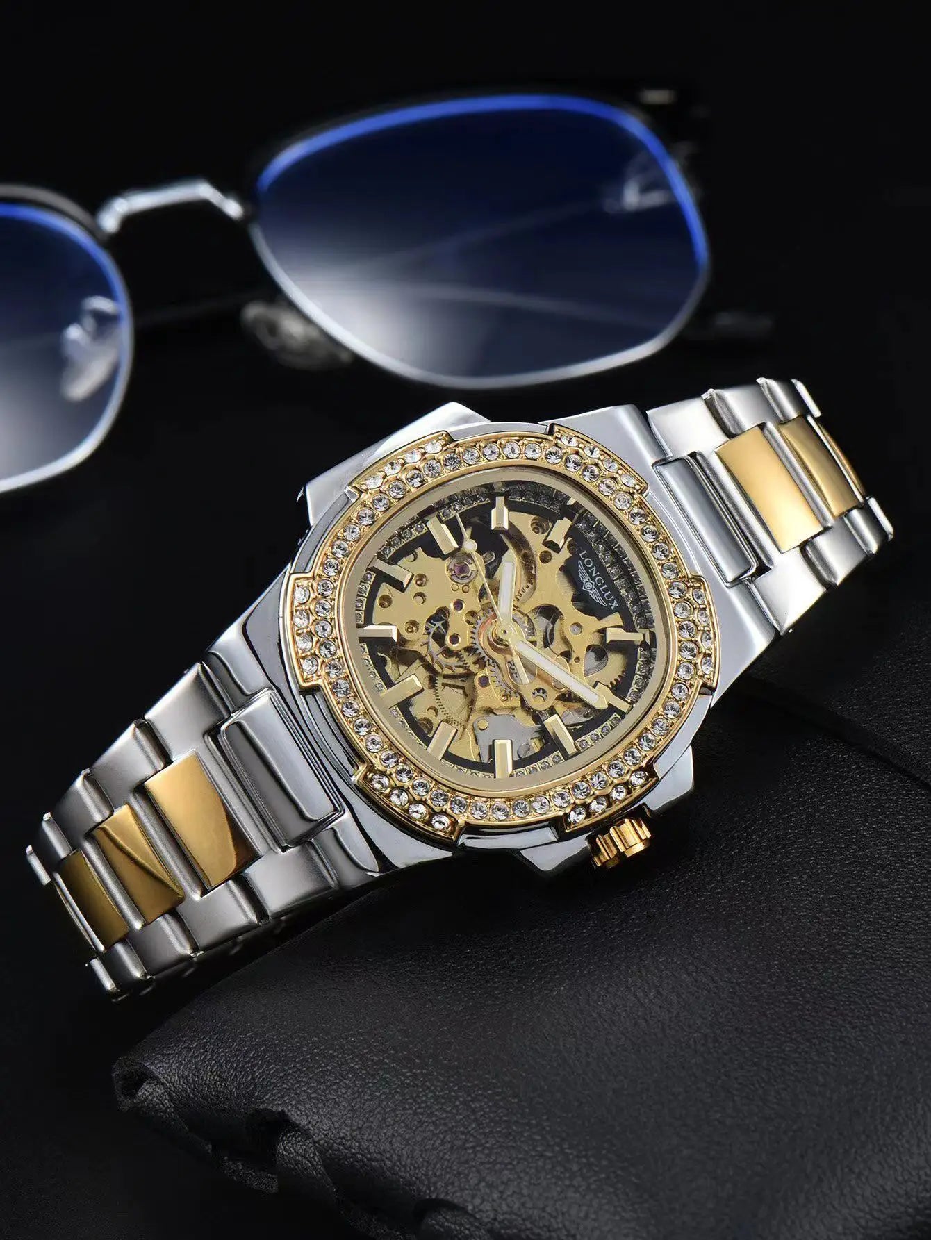 Luxury Automatic Mechanical Watch - Stainless Steel Skeleton Design with Luminous Display