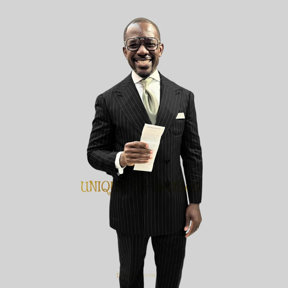 Men's suit 2-piece (jacket+pants) lightweight striped double breasted blazer formal events wedding groom birthday prom party