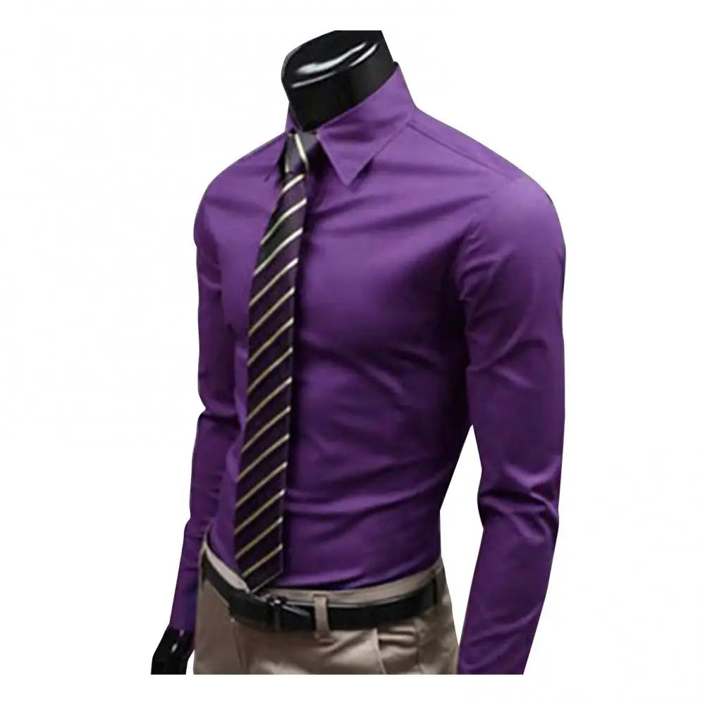 Men's Long Sleeve Business Casual Lapel Breathable Buttons Down Formal Korean Version Slim Fit Shirts