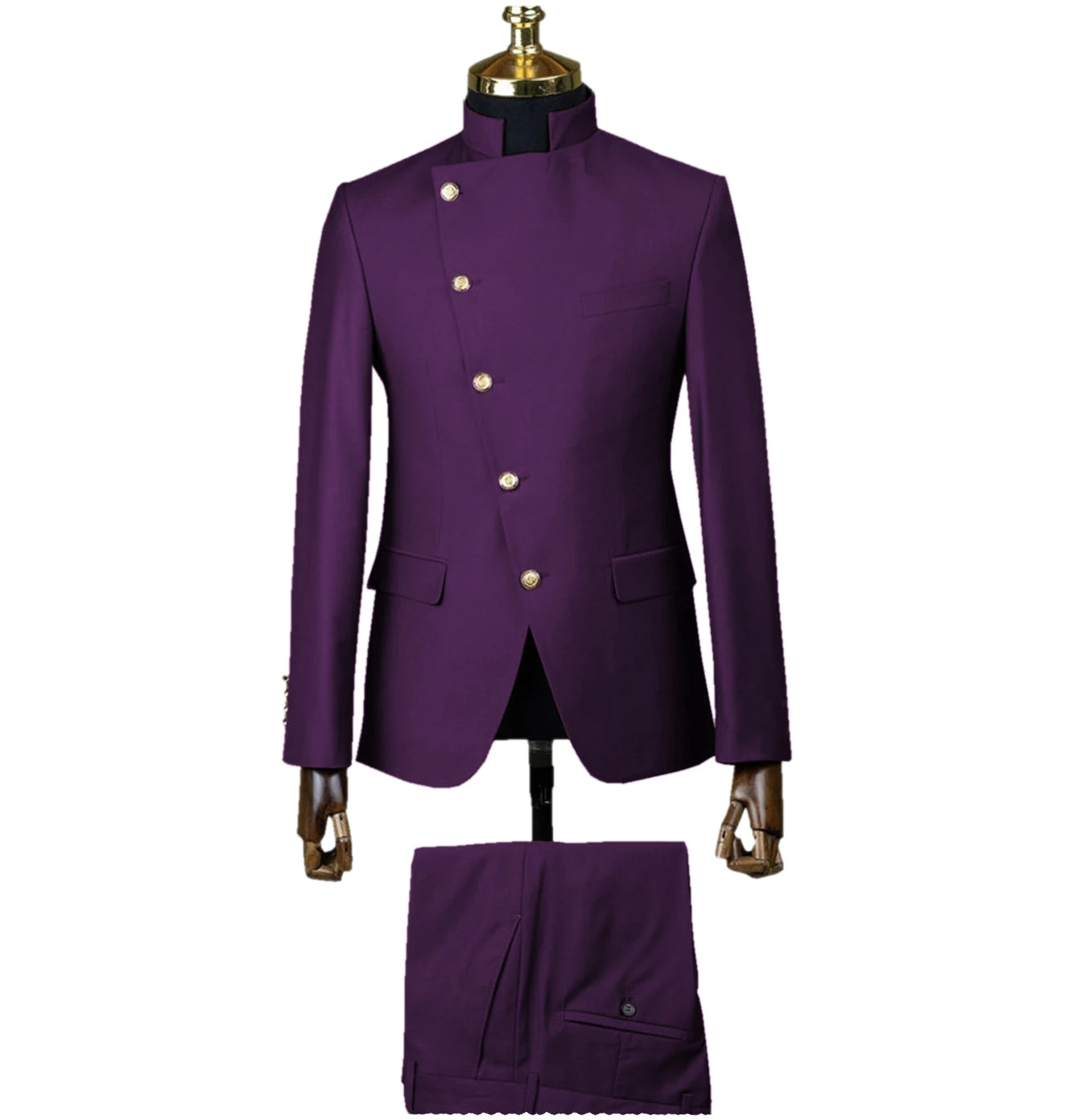 Men's East Style Slant-Breasted Slim Fit Suit Formal Indian Middle Stand-Up Collar