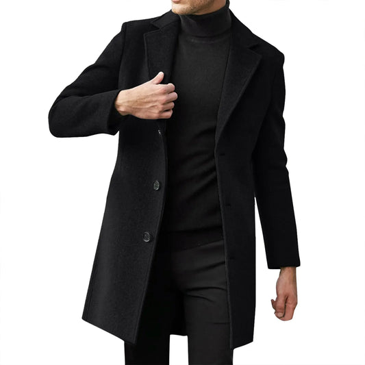 Men's Wool Blend Trench Coat - Casual Business Overcoat