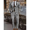 Men's Black and White Vertical Striped 2 Piece Suit Chic Single Breasted Outfit Party Prom Business Casual Formal Male Suit