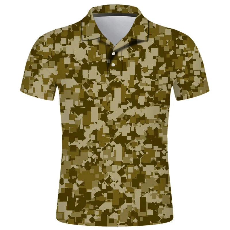No Brand Casual Camo 3D Printed Polo Shirt For Men - Breathable Polyester Streetwear Polo Top