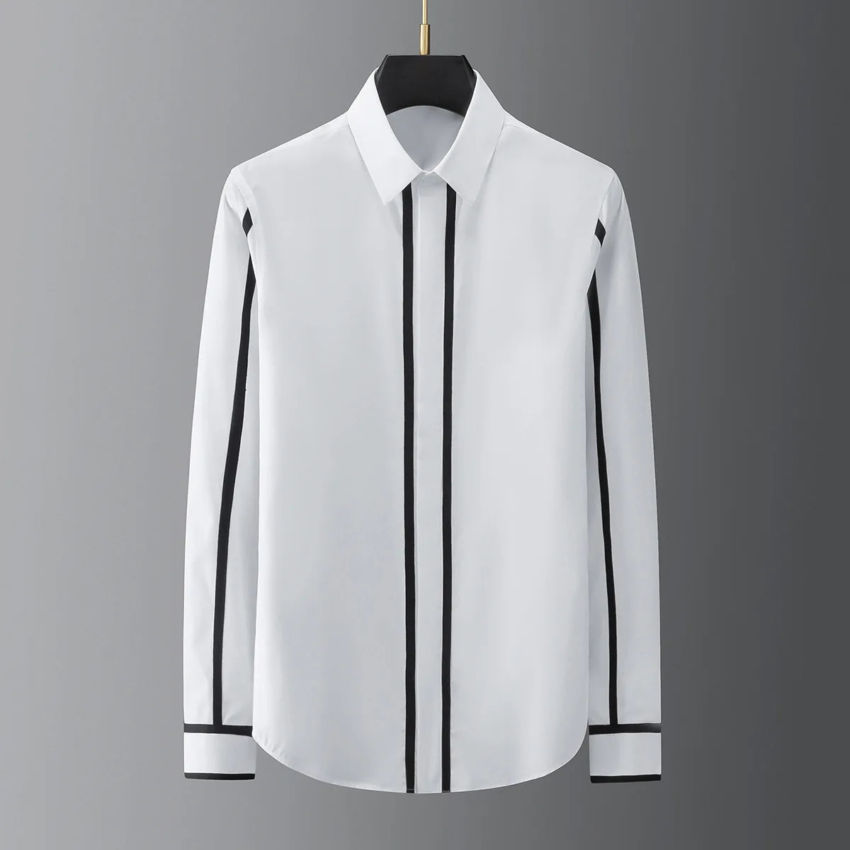 2025 Shirts Men Geometric Webbing Stitching Business Casual Shirt Long Sleeve Formal Dress Shirts Social Party Clothing Camisas