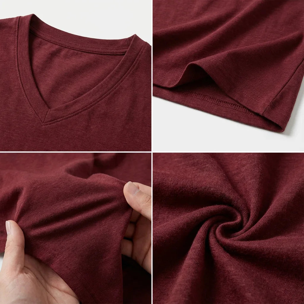 Men's Casual Fashion Simple V-Neck Short Sleeved T-Shirt Summer Comfortable Breathable Versatile Top
