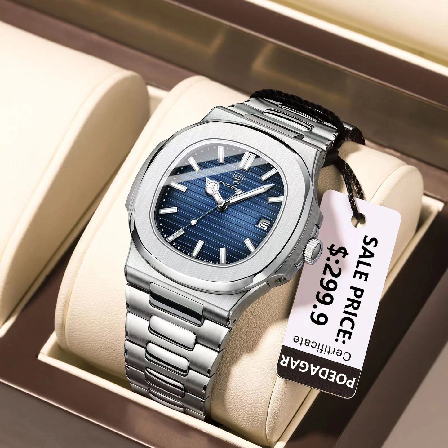 Square Luxury Men's Watch - Waterproof Stainless Steel Quartz Timepiece