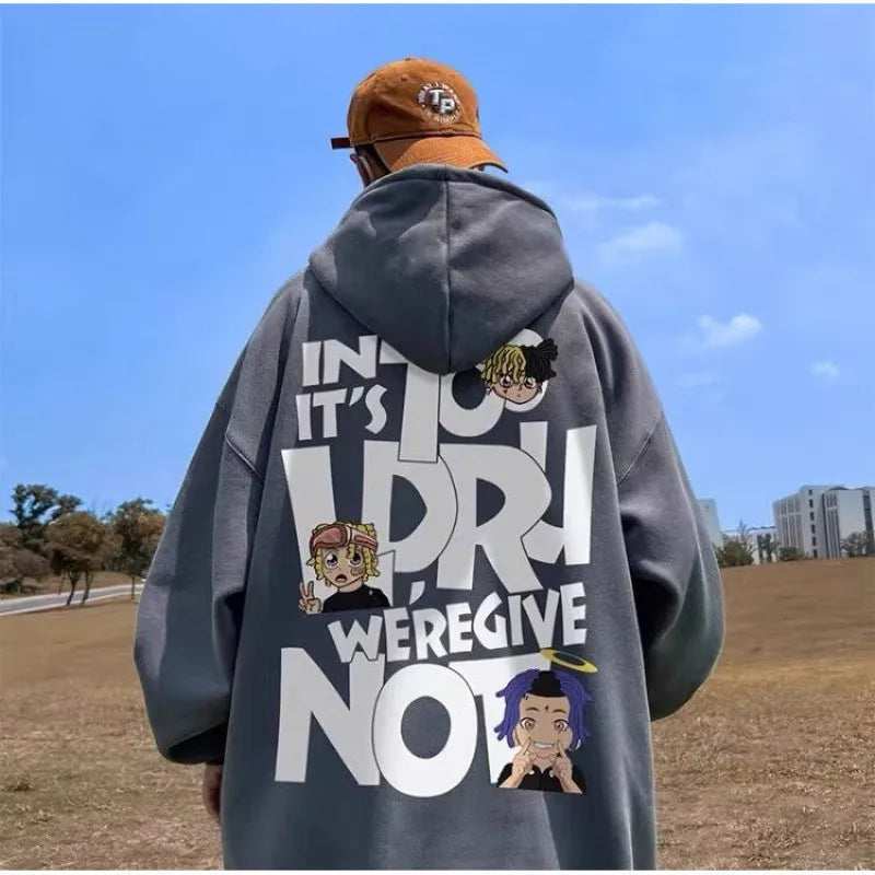 Men's Hip Hop Alphabet Print Hoodie - Loose Fit Pullover Sweatshirt