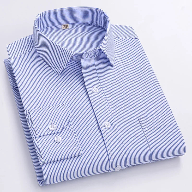 Men's Formal Shirt Long Sleeve  Solid Color Striped Pocket Fashion Business Office Professional Wear Social White Shirt