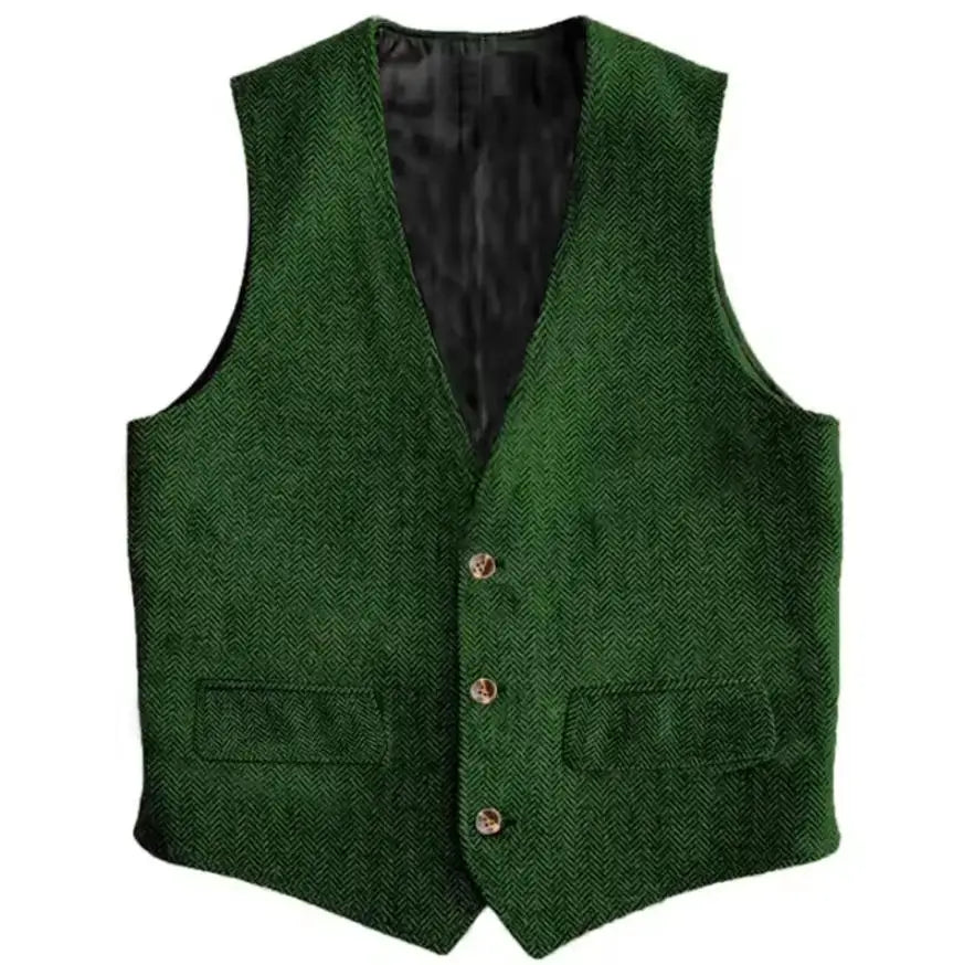 Herringbone Men's Slim-Fit Vest Waistcoat Vintage Regular For Wedding Banquet Work Business Casual Suit Vest