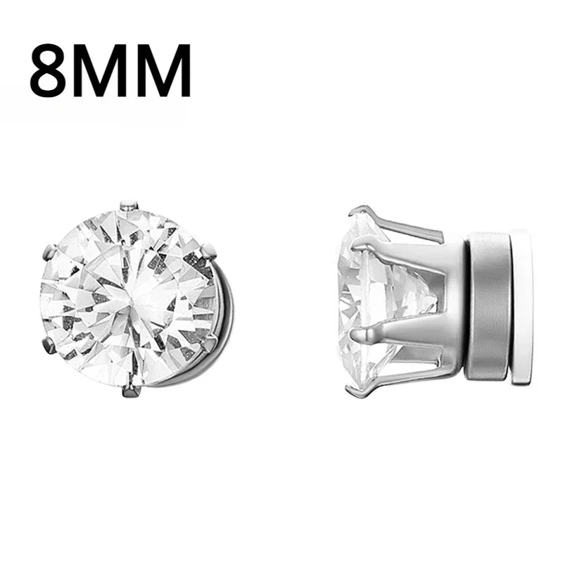 NONECN Crystal Strong Magnetic Ear Stud Clip Earrings - Non Piercing Zircon Punk Round Magnet Jewelry