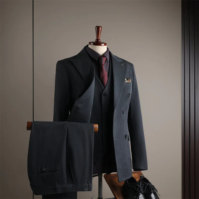 2026 Men's Black Slim Fit Business Suit Formal Suit Jacket & Pants Set for Office Work