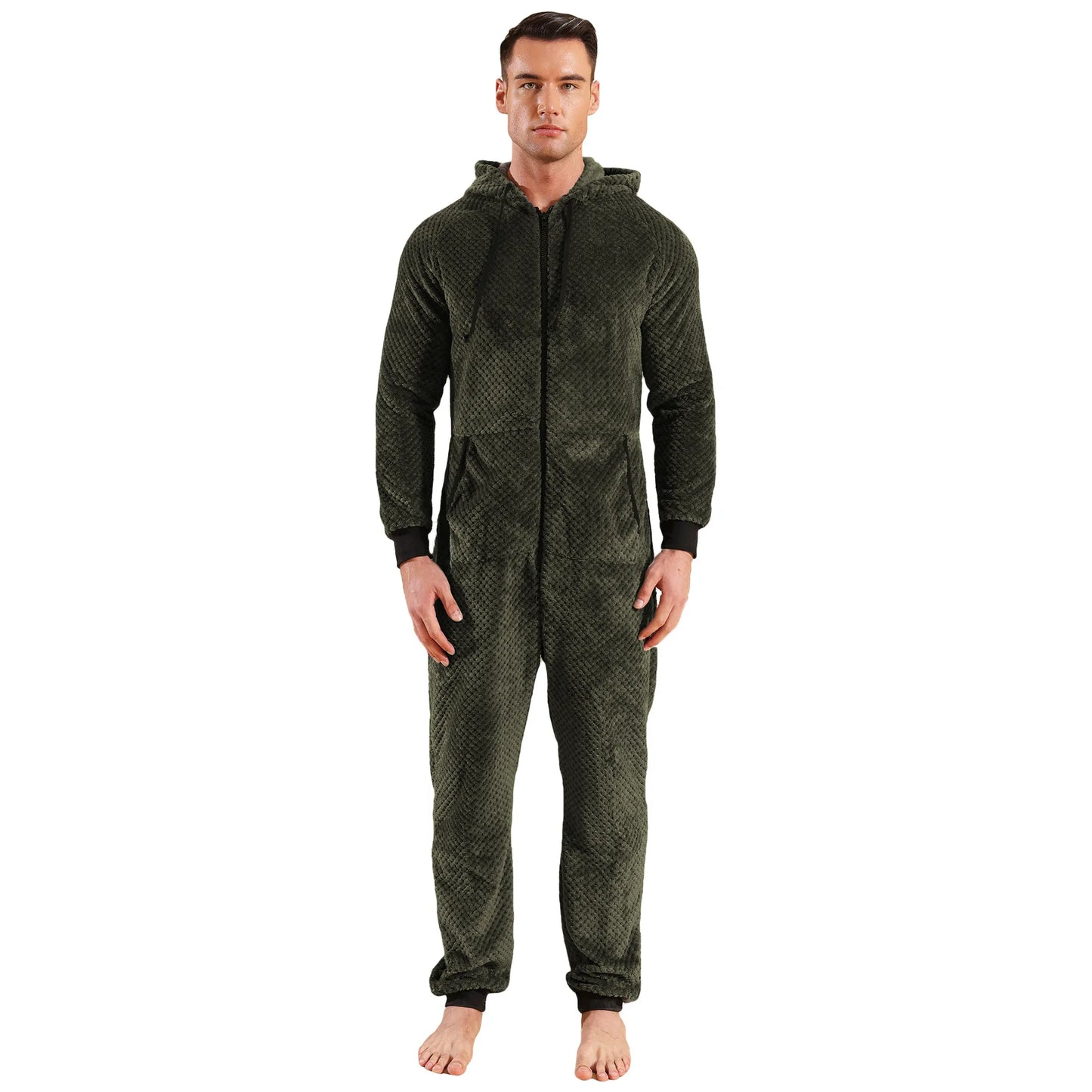 Men's Hooded Fleece Onesie - Camouflage Winter Jumpsuit