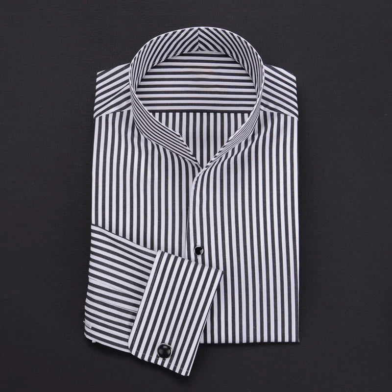 Men's Long Sleeve French Stand Collar Business Casual Spring and Autumn Shirt
