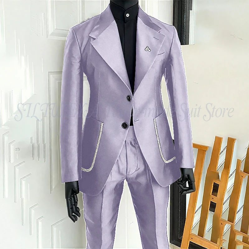Men's 2 Piece Suit Blazer Pants Single Breasted Daily Work Business Casual Party Traje De Hombre Elegante