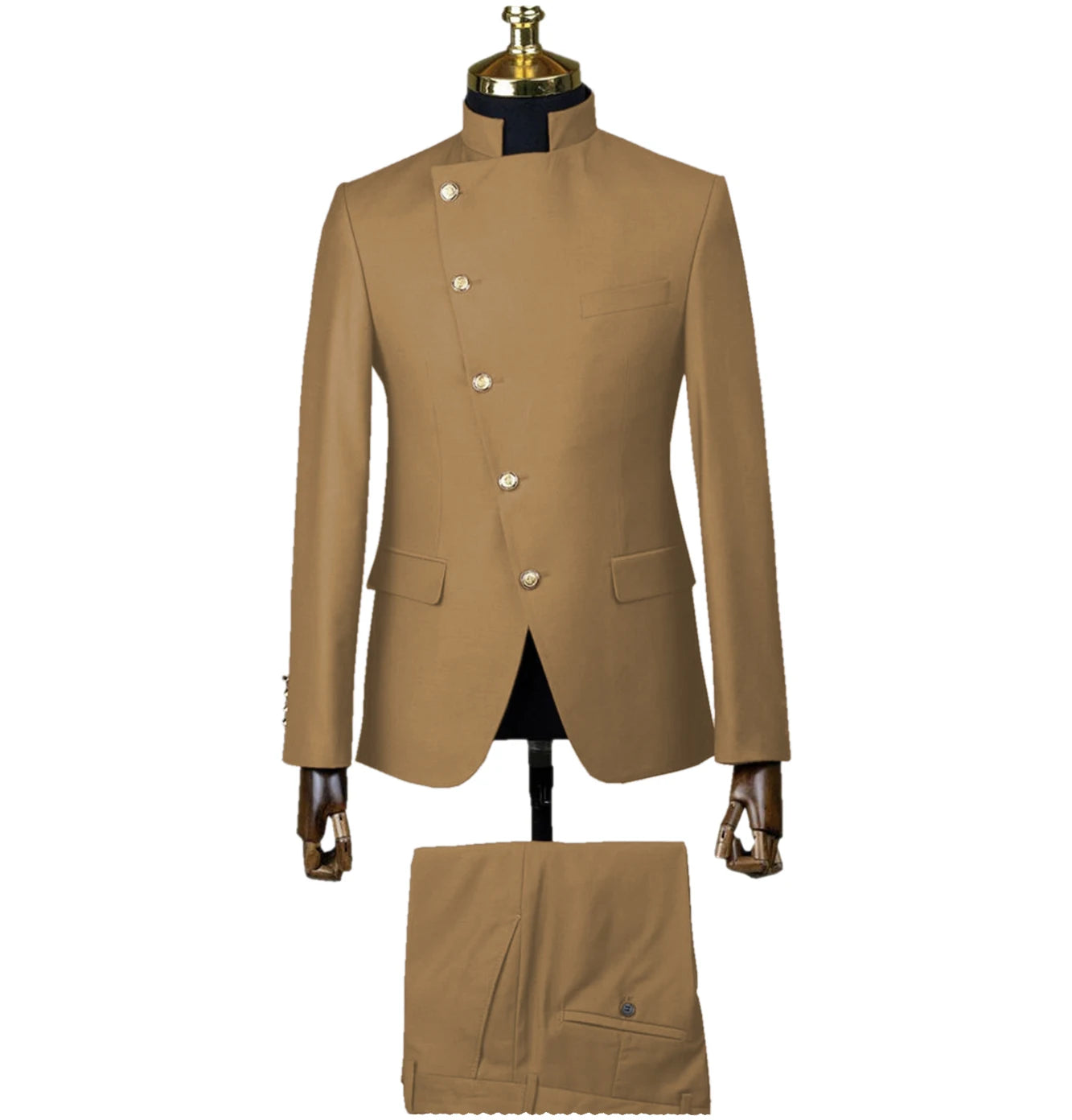 Men's East Style Slant-Breasted Slim Fit Suit Formal Indian Middle Stand-Up Collar