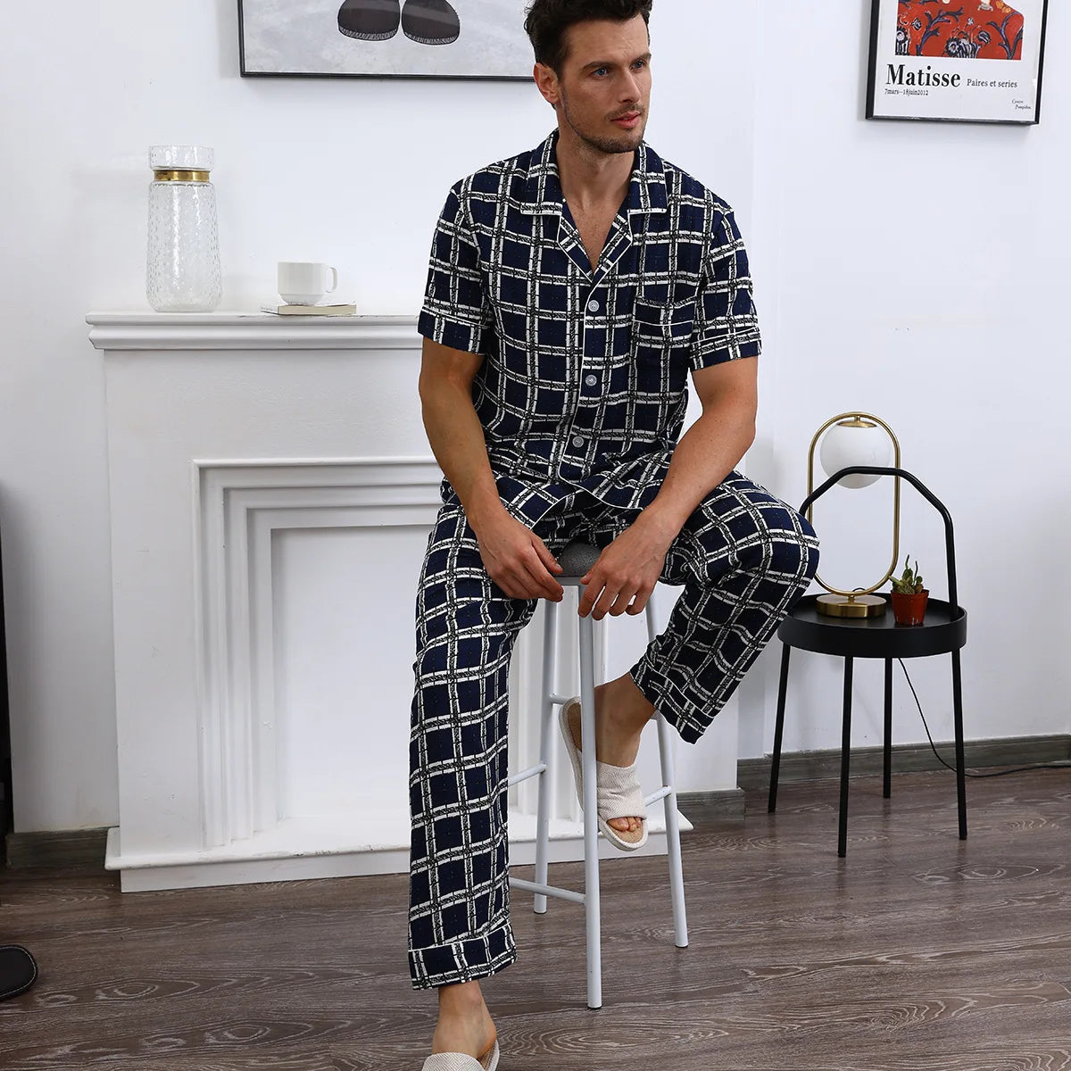 Men's Cotton Silk Pajama Set - Short Sleeve Loungewear